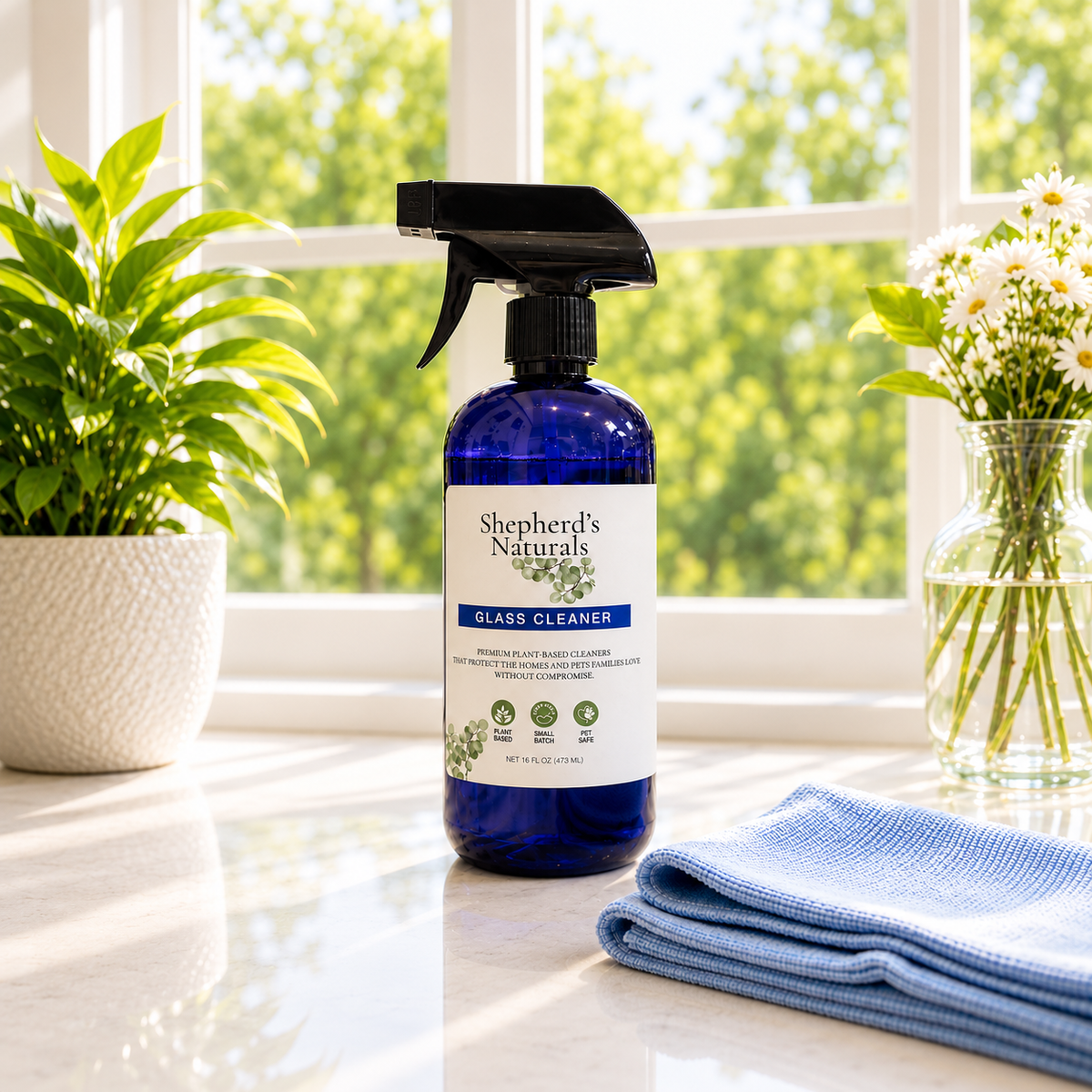 Shepherd’s Naturals Glass Cleaner — 16 fl oz bottle.